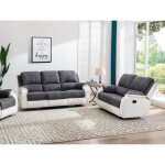 Canapés 3 places et 2 places relax en microfibre et simili gris et blanc brody Canapés 3 places et 2 places relax en microfibre et simili gris et blanc brody
