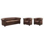 Canap 3 places et 2 fauteuils chesterfield en microfibre aspect cuir vieilli