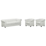 Canap� 3 places et 2 fauteuils chesterfield - simili blanc