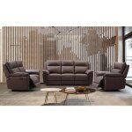 Canap�s 3 places 2 places et un fauteuil relax en cuir de buffle pakita - marron