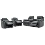 Canap 3 places et 2 fauteuils relax evasion en cuir - gris