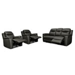 Canap 3 places et 2 fauteuils relax evasion en cuir - noir