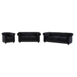 Canapés 3 places 2 places et fauteuil en velours noir et boutons effet cristal chesterfield Canapés 3 places 2 places et fauteuil en velours noir et boutons effet cristal chesterfield