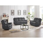 Canap 3 places et 2 places relax lectrique en cuir de vachette gris anthracite nomajo