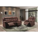 Canapé de 3 places (2 relax manuel) en tissu couleur chocolat fil dor - longueur 217 x profondeur 90 ... Canapé de 3 places (2 relax manuel) en tissu couleur chocolat fil dor - longueur 217 x profondeur 90 ...