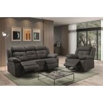 Canap� de 3 places (2 relax manuel) en tissu couleur gris fonc� fil blanc - longueur 217 x profondeur ...