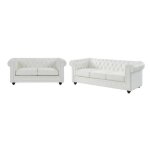 Canap�s 3 places et 2 places en simili blanc chesterfield