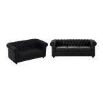 Canap�s 3 places et 2 places en simili noir chesterfield