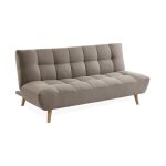 Canapé 3 places banquette clic clac. convertible. en tissu beige et pieds bois naturel Canapé 3 places banquette clic clac. convertible. en tissu beige et pieds bois naturel