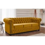 William - canap� chesterfield - 3 places - en velours - jaune