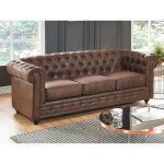 Canapé 3 places chesterfield en microfibre aspect cuir vieilli - marron - simili Canapé 3 places chesterfield en microfibre aspect cuir vieilli - marron - simili