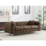 Canapé 3 places chesterfield en microfibre aspect cuir vieilli edwina Canapé 3 places chesterfield en microfibre aspect cuir vieilli edwina