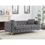 Canapé 3 places chesterfield en velours anthracite edwina Canapé 3 places chesterfield en velours anthracite edwina