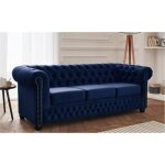 William - canap� chesterfield - 3 places - en velours - bleu nuit