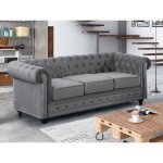 Canapé 3 places chesterfield - velours gris clair Canapé 3 places chesterfield - velours gris clair