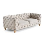 Walter - canap 3 places chesterfield en velours - pieds bois - beige