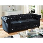 Canapé 3 places chesterfield - velours noir et boutons effet cristal Canapé 3 places chesterfield - velours noir et boutons effet cristal