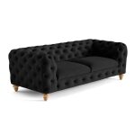 Walter - canapé 3 places chesterfield en velours - pieds bois - noir Walter - canapé 3 places chesterfield en velours - pieds bois - noir