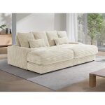 Canap� 3 places confort assise profonde en velours c�tel� grosses c�tes beige calazo