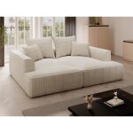 Canap� 3 places confort assise profonde en velours c�tel� grosses c�tes beige pineta