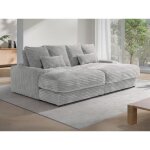 Canap� 3 places confort assise profonde en velours c�tel� grosses c�tes gris calazo