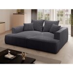 Canap� 3 places confort assise profonde en velours c�tel� grosses c�tes noir pineta