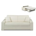 Canap� 3 places convertible express en simili emir - blanc - couchage � lattes larges 140 cm - matelas ...