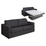 Canap 3 places convertible express en tissu gris anthracite - couchage 140 cm - matelas 14 cm doneto ...