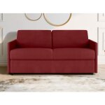 Canapé 3 places convertible express en tissu rouge - couchage à lattes larges 140 cm - matelas 14 cm ... Canapé 3 places convertible express en tissu rouge - couchage à lattes larges 140 cm - matelas 14 cm ...