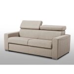 Canap 3 places convertible express en tissu vizir - beige - couchage 140 cm - matelas 16 cm mmoire ...