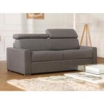 Canap 3 places convertible express en tissu vizir - gris - couchage 140 cm - matelas 16 cm mmoire de ...