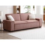 Canap 3 places convertible en velours ctel rose sekota