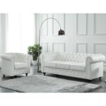 Canapé 3 places en cuir de buffle blanc chesterfield Canapé 3 places en cuir de buffle blanc chesterfield