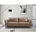 Canap 3 places en cuir marron et passepoil beige batuco
