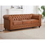 Canapé 3 places en cuir de vachette camel chesterfield Canapé 3 places en cuir de vachette camel chesterfield