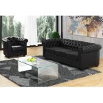 Canap� 3 places et fauteuil chesterfield - simili noir