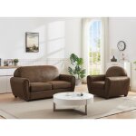 Canap 3 places et un fauteuil en microfibre aspect cuir vieilli club victory iii