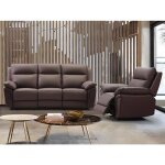 Canap� 3 places et un fauteuil relax en cuir de buffle pakita - marron