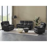 Canapé 3 places et fauteuil relax en cuir noir vineta Canapé 3 places et fauteuil relax en cuir noir vineta