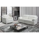 Canap 3 places et fauteuil relax lectrique en cuir blanc arena iii