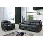 Canap 3 places et fauteuil relax lectrique en cuir noir arena iii