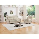 Canapé 3 places et fauteuil relax électrique en cuir beige adelio Canapé 3 places et fauteuil relax électrique en cuir beige adelio