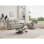 Canapé 3 places et fauteuil relax électrique en cuir gris clair adelio Canapé 3 places et fauteuil relax électrique en cuir gris clair adelio