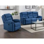 Canapé 3 places et fauteuil relax électrique en tissu bleu burolo Canapé 3 places et fauteuil relax électrique en tissu bleu burolo