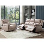Canap 3 places et fauteuil relax lectrique en tissu taupe dolene