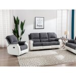 Canapé 3 places et fauteuil relax en microfibre et simili gris et blanc brody Canapé 3 places et fauteuil relax en microfibre et simili gris et blanc brody
