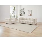 Canap� 3 places et fauteuil en tissu bouclette blanc ivoire lerici