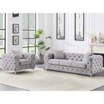 Canapé 3 places et fauteuil en velours gris clair edwina Canapé 3 places et fauteuil en velours gris clair edwina