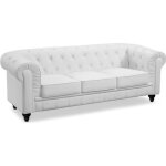 Canapé 3 places - menzzo - chesterfield - cuir blanc - style classique - confort moelleux Canapé 3 places - menzzo - chesterfield - cuir blanc - style classique - confort moelleux