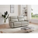 Canap 3 places relax lectrique en cuir gris clair adelio